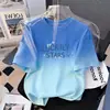 Camiseta Infantil de Manga Corta Degradada, Top Estampado de Moda de Verano para Niños, Ropa Moderna Suelta y Versátil Estilo Coreano para Niños Mayores
