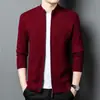 Nueva chaqueta-suéter 100% lana para otoño e invierno, cárdigan de punto liso, suéter de lana cálido grueso de lana pura para hombre