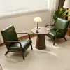 Cadeira de sofá individual, puff para sala de estar, hotel, pousada, cafeteria, conjunto de mesa de centro e cadeira de madeira maciça para varanda pequena