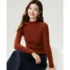 Suéter 100% cachemir puro para mujer, nueva colección otoño/invierno, color liso, tejido de canalé de un solo hilo, cuello semi-alto, jersey de manga larga