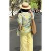Conjunto de Camisa Amarela Estampada de Alta Qualidade e Calça Casual Amarela Roupa para o Início da Primavera 2025 Super Tendência Feminino