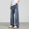 Jeans Azules Estilo Americano para Hombre, Novedad Primavera 2026, Pierna Recta Holgada, Marca de Tendencia, Lavados, Pierna Ancha, Casual, Pantalones Largos