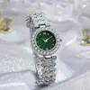 Comércio Exterior Mais Vendido Modelo Novo Transfronteiriço Pulseira com Pedras de Diamante Mostrador Verde Relógio Feminino, Relógio de Pulso de Luxo Nicho