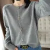 Estilo Coreano Otoño e Invierno Nuevo Suéter Cárdigan para Mujer Cuello Redondo Holgado Elegante Sencillo Color Sólido Moda Camisa de Punto Abrigo