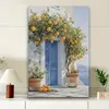 Pintura de Parede com Paisagem Costeira Limão Pintura Moderna para Decoração de Casa Sala de Estar Quarto Pintura com Design de Moldura de Janela Paisagem Mediterrânea