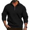 Moletom Casual Masculino de Manga Longa com Meio Zíper, Cor Sólida, Tamanho Grande, Versátil, Gola Alta, Popular no Outono e Inverno, Transfronteiriço, Europeu e Americano