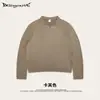 Moletom de fleece estilo rua americano retrô moderno marca desbotado lavado com neve com gola polo e meio zíper para homens