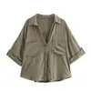 Camisa Casual de Manga Corta para Mujer Estilo Europeo y Americano Comercio Exterior Verano Transfronteriza Solapa Moda Casual de un Solo Botón