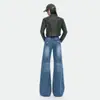 Jeans de Pierna Ancha Micro Acampanada Lavados de Baja Altura con Textura de Bigotes de Gato Naranja para Niña y Mujer, Sueltos, Adelgazantes, Personalidad, Moda, Versátiles, Largos hasta el Suelo