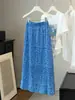 Falda Floral Azul Fresca para Mujer, Nuevo Estilo de Verano, Cintura Alta, Diseño Adelgazante, Falda Larga de Moda con Abertura para Vacaciones