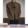 Chaqueta de cuero para hombre estilo americano vintage de otoño, cuello alto, ajuste holgado para estudiantes, teñido anudado, ropa de trabajo