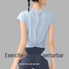 Top de Yoga Fino Jacquard Perfurado Respirável para Pilates Manga Curta Feminino, Camiseta Fitness de Secagem Rápida, Respirável e de Secagem Rápida