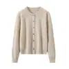 Cardigã de Caxemira Feminino 100% Caxemira Pura Nova Moda Cor Sólida Gola Redonda Tricô Jacquard Jaqueta Suéter Quente