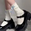 Meias de Cano Médio com Laço de Renda e Pérolas Lolita Doce Emagrecedoras Fofas Versáteis de Verão