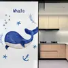 Película adhesiva electrostática de vidrio esmerilado de ballena azul de dibujos animados, no transparente, bloqueadora de luz, a prueba de sol, protección de privacidad para dormitorio