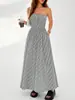 Vestido Sexy de Rayas Bloque de Color sin Tirantes para Mujer, Nuevo Estilo de Alta Gama para Verano, Elegante Vestido Largo de Cintura Alta Adelgazante