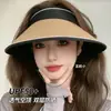 Sombrero de Protección Solar para Mujer, Parte Superior Abierta, Ala Ancha, Paja Recubierta de Negro, Protección UV, Enrollable, Portátil, Versátil, Ligero