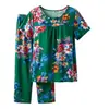 26 Novos Estilos Primavera/Verão Pijamas para Mulheres de Meia-Idade e Idosas, Pijamas de Algodão e Seda, Conjunto de Homewear Feminino com Manga Curta de Algodão Artificial