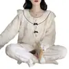 Pijama de Terciopelo Coral para Mujer en Otoño e Invierno Nuevo Estilo Coreano Dulce Forrado de Felpa Engrosado de Manga Larga Cálido Conjunto de Ropa para el Hogar para Mujer