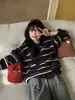 Suéter de Punto de Lana a Rayas Retro Versátil con Cuello Polo Nuevo Estilo Coreano Otoño e Invierno 2025 para Mujer