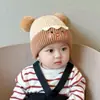 Otoño e Invierno Nuevo Gorro Cálido para Niños Oso Lindo Gorro de Doble Bola Protección Auditiva Cálida para Bebés Gorro de Lana Tejido