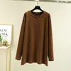 Nova camisa básica térmica de fleece espesso para outono e inverno, gola redonda, comprimento médio para mulheres, corte solto, plus size, manga longa, top quente com forro de fleece