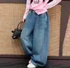 Roupas Infantis Estilo Coreano 2026 Outono Crianças Cor Desgastada Lantejoula Estrela Calça Jeans Wide Leg Roupas de Outono para Meninas Calças Longas Tendência