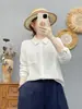 Moda Otoño 2026: Camisa de Manga Larga de Gasa de Algodón Doble Capa con Cuello Puntiagudo y Bolsillo de Estilo Artístico, Cardigan Casual para Mujer al por Mayor