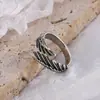 Anillo retro antiguo de plumas europeo y americano moda simple joyería de plata tailandesa anillo de alto sentido de temperamento venta al por mayor