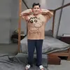 Pijama Infantil Masculino Primavera e Outono Conjunto de Algodão Puro Manga Longa para Crianças Fortinhas, Conjunto de Roupa Íntima Térmica Masculina