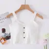 Venta al por mayor del fabricante Nueva Camisola de Algodón para Primavera y Verano con Copas, Top Corto de Tirantes Anchos Abotonado para Mujer
