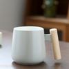Taza de cerámica nórdica con asa de madera sencilla, tapa y cuchara, taza de agua para oficina, taza de café, regalo de actividad, logotipo impreso