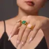 Anillo Abierto Mi Duo 3A con Circonita Incrustada con Piedra Natural Lujo Ligero Elegante Acero de Titanio 316 Electrochapado PVD Color Duradero Mujer