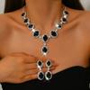 Juego de Collar y Aretes Transfronterizo Europeo y Americano para Novia Boda Simple Combinable Precioso Lujo Ligero Cadena Grabada Juego de Pedrería
