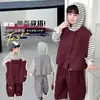 Conjunto de Sudadera para Niños Primavera 2026 Nuevo Conjunto Fresco y Elegante de Chaleco para Niños Conjunto de Tres Piezas Ropa Rayada para Niños Primavera y Otoño