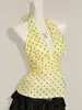 Top Corto de Estilo Europeo y Americano con Cuello Halter y Espalda Descubierta, Adelgazante y Sexy, Cubre el Vientre, Diseño de Camiseta sin Mangas Veraniega que Ceñe la Cintura para Mujer