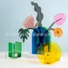 Jarrón Acrílico Colorido con Base de Rosa, Minimalista de Gama Alta para Escritorio Nórdico Ins Azul Klein Arreglo Floral