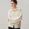 Estilo Nuevo Otoño e Invierno Cárdigan de Punto Grueso de Cachemira de Tres Capas para Mujer Solapa Grande Tejido de Trenza Suéter Abrigo con Doble Cremallera