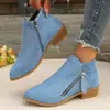 Nuevos estilos de zapatos para mujer para tiendas en línea independientes: botas de mujer de talla grande con tacón grueso, botas Martin de gamuza, botines de tacón bajo con cremalleras laterales