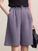 Shorts de traje plisados de cintura alta, resistentes a las arrugas, de corte holgado, pierna ancha, corte recto, adecuados para el uso diario y versátiles para el uso casual.