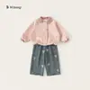 Roupas Infantis Bangxuan para Meninas Roupas Rosas com Patchwork Xadrez Tops para Crianças Pequenas Jaquetas Infantis Estilosas e da Moda Nova Primavera e Outono