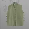 Colete de linho casual de verão Colete de algodão e linho Colete Moletom masculino Retro Fivela Jaqueta Magma estilo chinês Sem mangas Camisa velha