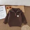 Suéter infantil pulôver outono e inverno novo estilo meninos e meninas suéter de malha moda criança malha moderno espessado roupa infantil meio zíper