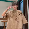 Nuevo Estilo Chino Estilo Nacional Top Básico Camiseta de Manga Corta para Adolescentes Estudiantes de Secundaria Hombres Suede Pesado Cuello Redondo Manga Siete Verano