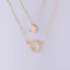Collar Apilado de Doble Capa Elegante Retro Festivo con Colgante Hueco de Sol y Luna Transfronterizo Europeo y Americano Personalizado de Fábrica
