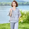 Conjunto de Duas Peças de Camiseta Fina de Seda Gelada para o Verão 2026 para Mulheres de Meia-Idade e Idosas, Conjunto de Top Elegante e Rejuvenescedor