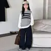 Conjunto de Colete Outonal para Meninas Médias e Grandes Novo Roupa Infantil Conjunto de Duas Peças Camada Base Suéter de Tricô para Meninas