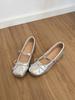 Prata Aumento Interno de Altura 5cm Sapatilhas de Bico Baixo Sapatos Mary Jane com Laço Femininos Sapatos de Balé Franceses