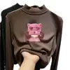Ropa interior térmica para niños con forro de forro polar, nuevo estilo otoño/invierno, camiseta de manga larga de moda para niñas, tejido cepillado, cuello semi-alto, cálida y con estampado