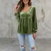Moda europea y americana transfronteriza: Nueva colección de otoño 2026 de ropa para mujer - Top/camisa de manga larga, cuello en V, con ribete de encaje, de terciopelo, casual, corte holgado